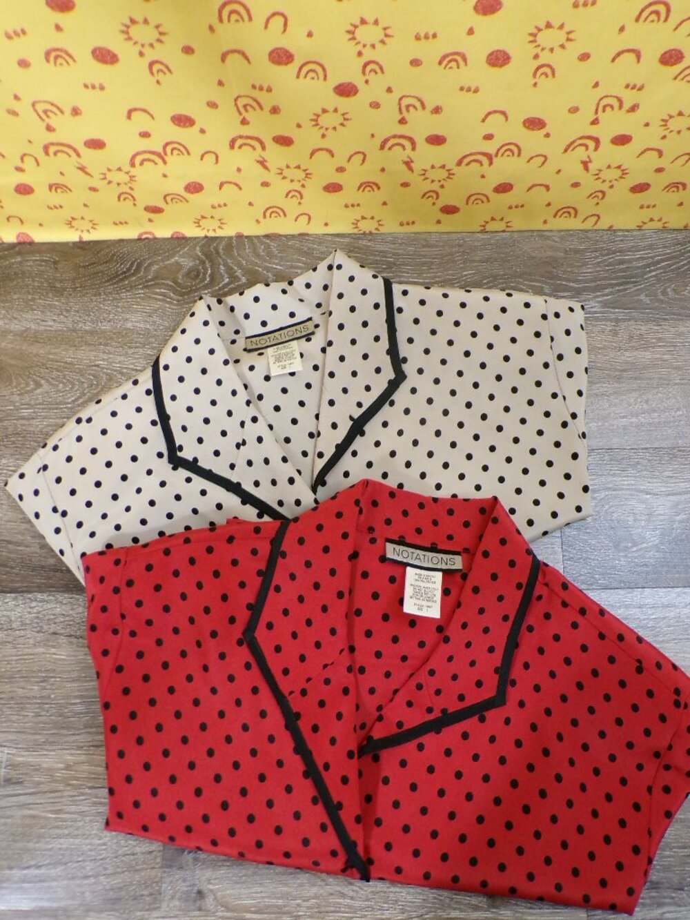 NOTATIONS 2 Women’s Retro Long Sleeve Polka Dot Button-Down Blouses Sz Large